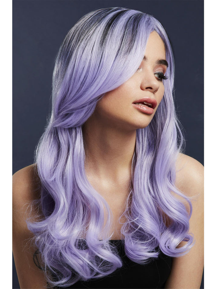 Adult True Blend Lilac Long Wavy Fever Khloe Wig With Centre Parting 66cm Costume Accessory