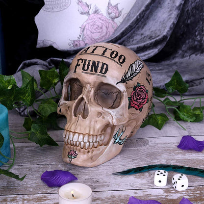 Natural Bone Coloured Traditional Tribal Tattoo Fund Skull Money Box 15cm 9