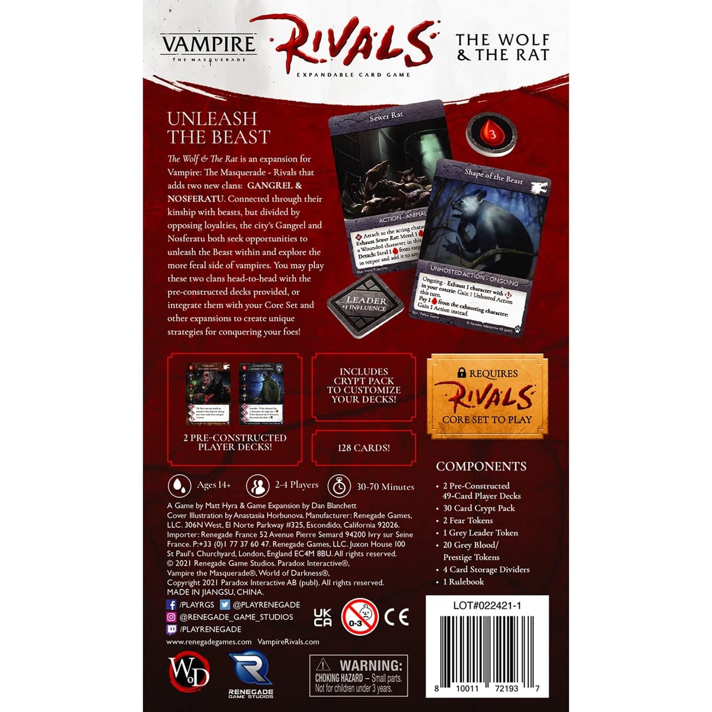 Renegade Games Studios Vampire: The Masquerade Rivals - The Wolf & The Rat Game Expansion - 2-4 Players, Ages 14+, 30-70 Min Game Play 3