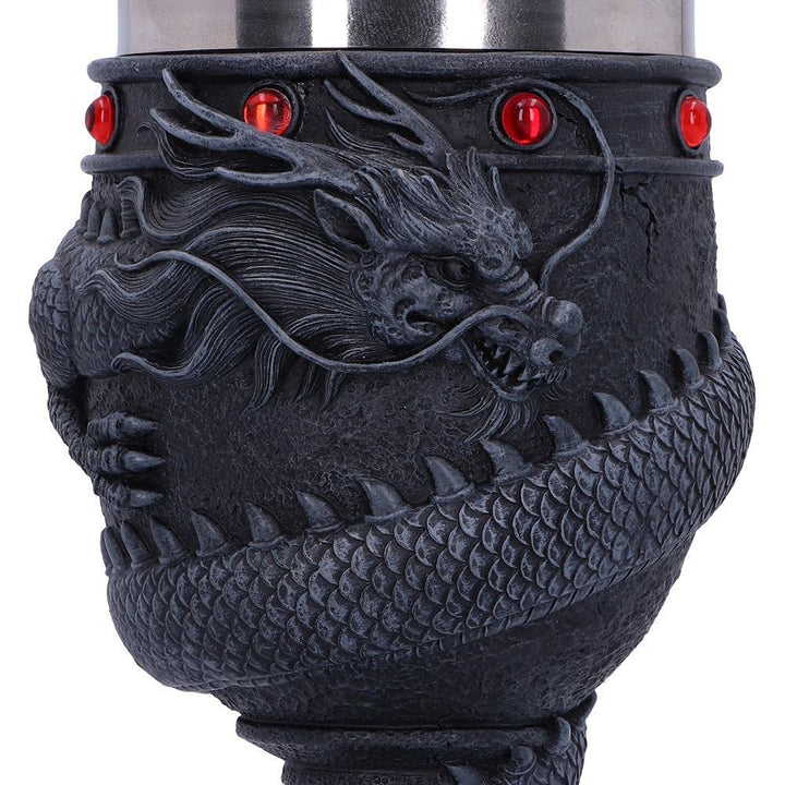 Black Chinese Dragon Coil Goblet Wine Glass 20cm
