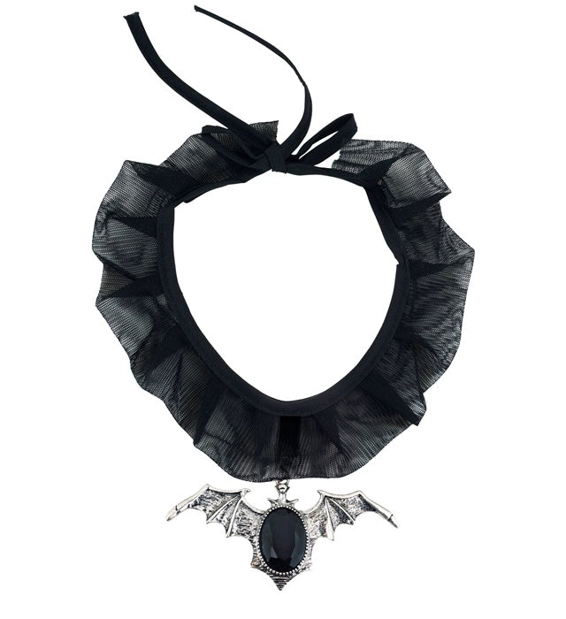 Gothic Bat Choker With Black Gem