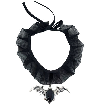 Gothic Bat Choker With Black Gem