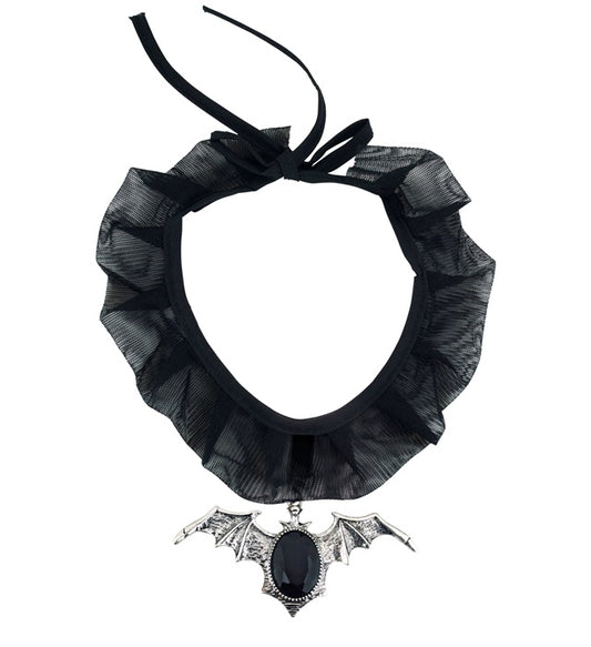 Gothic Bat Choker With Black Gem
