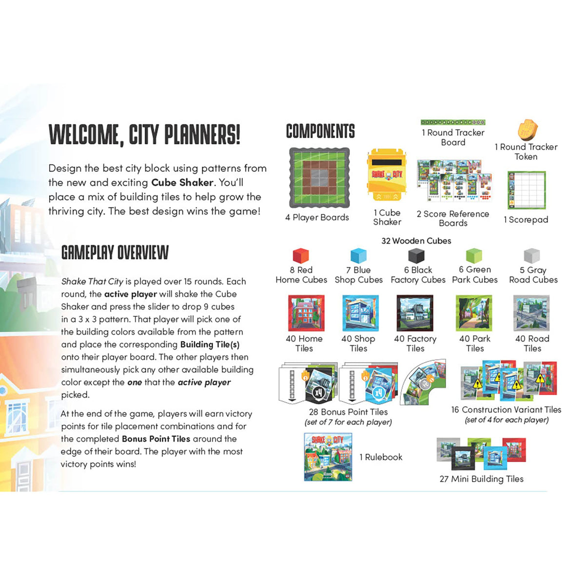 AEG Shake That City | Design The Best City Block by selecting a Pattern from The Cube Shaker | Family Puzzly Tile-Laying Game | 1-4 Players | Ages 10+ 5