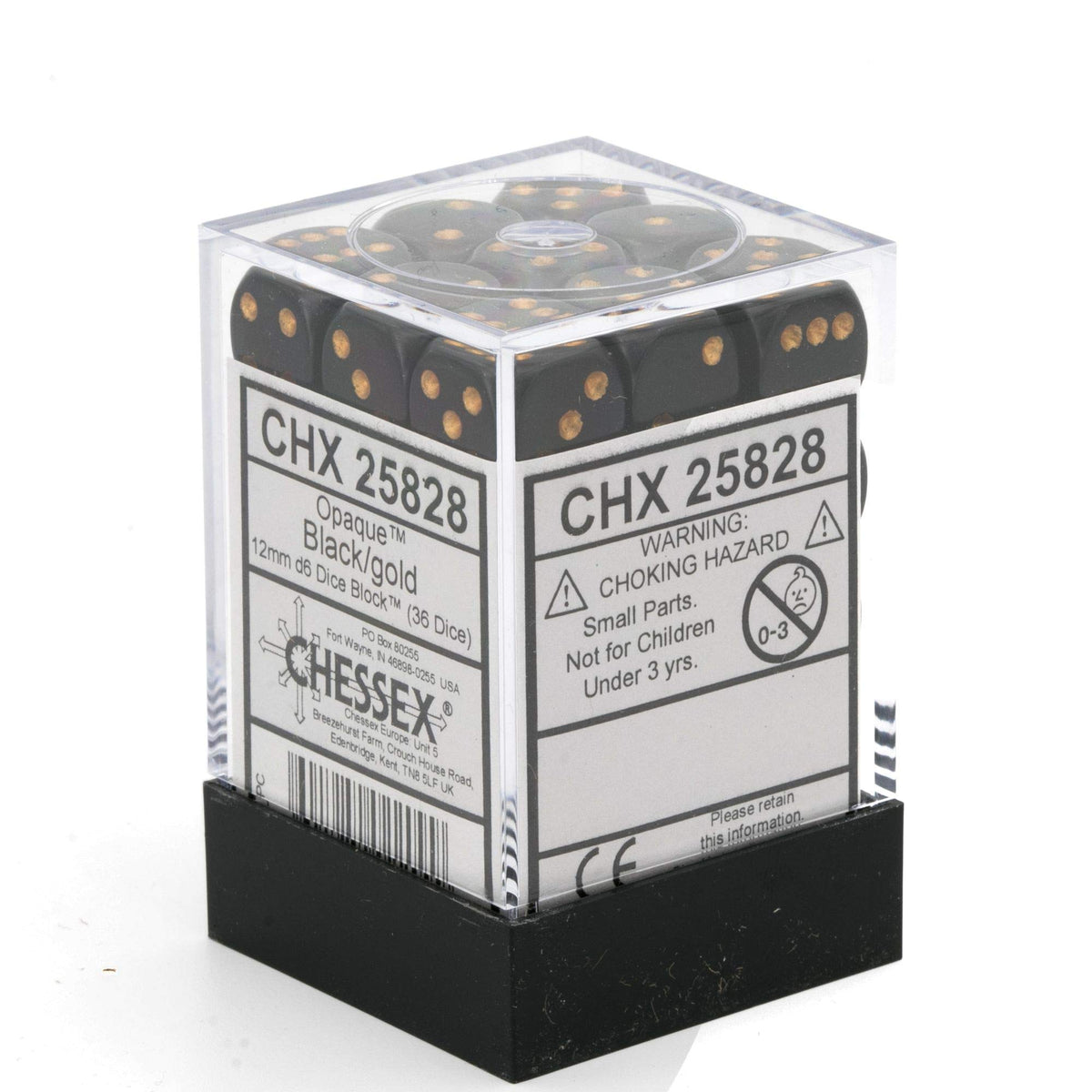 Chessex 25828 Dice-Opaque: 36D6 Black/Gold Set, Multicolor 4