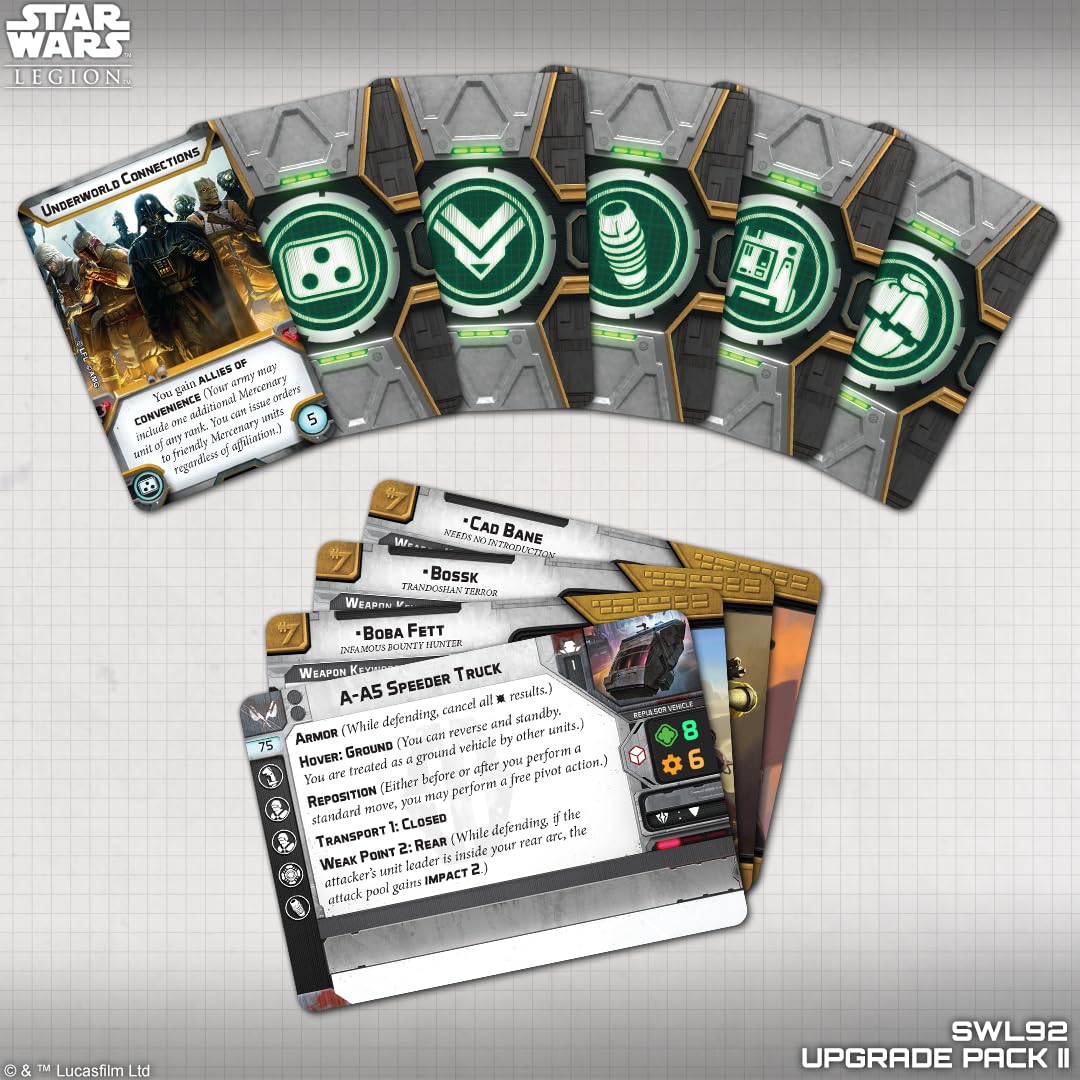 Star Wars: Legion UPGRADE CARD PACK II - Enhance Your Mercenary Forces! Tabletop Miniatures Game, Strategy Game for Kids and Adults, Ages 14+, 2 Players, 3 Hour Playtime, Made by Atomic Mass Games