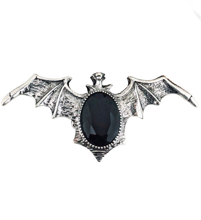Gothic Bat Ring With Black Gem