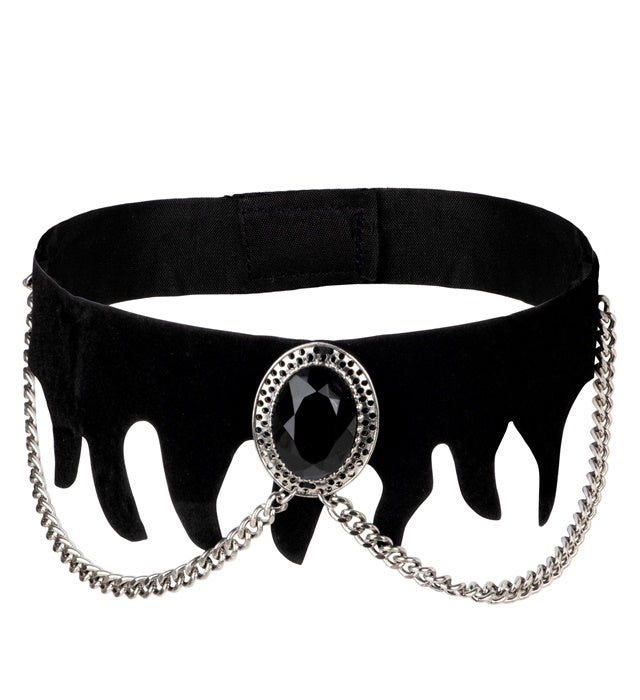 Velvet Gothic Choker With Black Gem & Chains