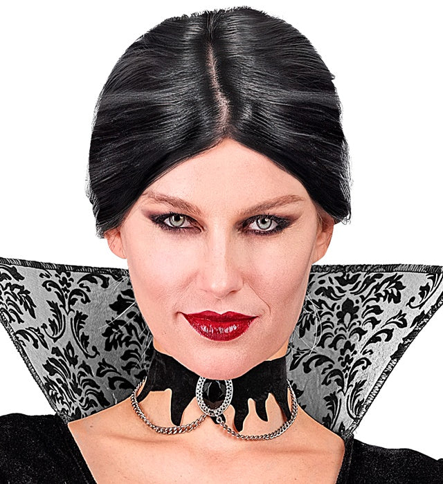 Velvet Gothic Choker With Black Gem & Chains