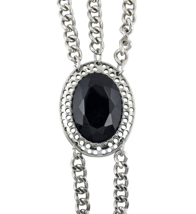 Gothic Wrist Chain With Black Gemmedallion