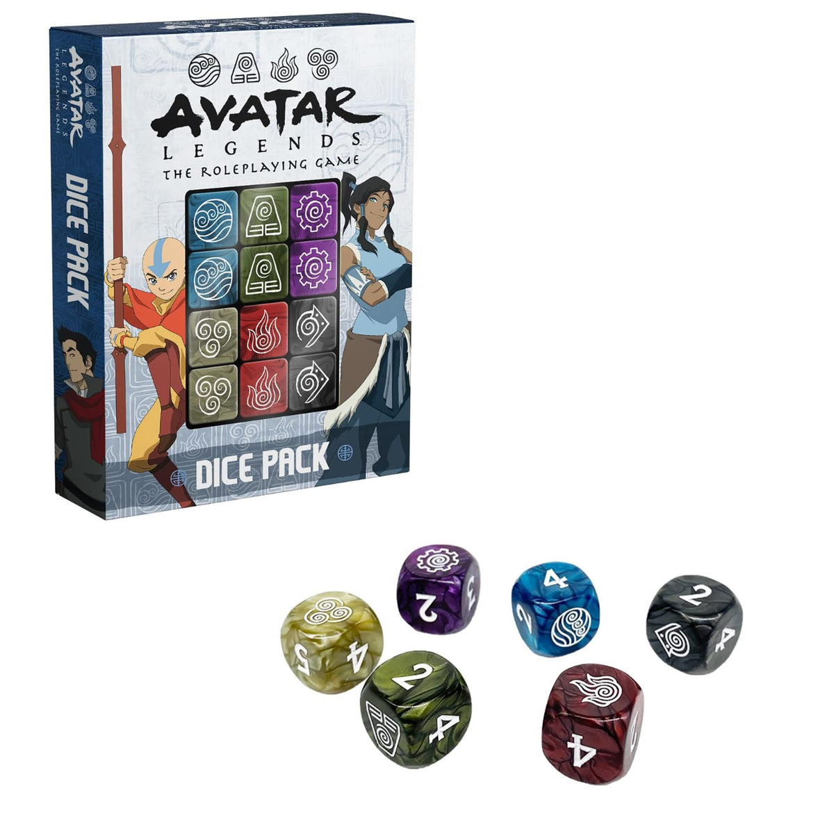 Magpie Games Dice Pack - Avatar Legends: The Roleplaying Game, 12 Six-Sided Dice Set, Engraved with Bending & Training Symbols, Pearlescent Colors, RPG Tabletop Accessory 3