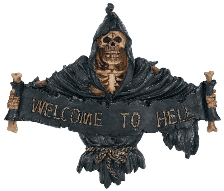 Welcome To Hell Skeleton Grim Reaper Hanging Sign 25cm