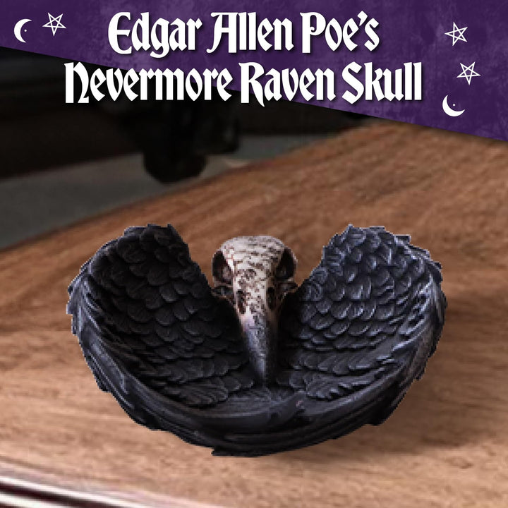 Edgar Allen Poes Nevermore Raven Skull Trinket Holder Jewellery Dish Edgars 17cm