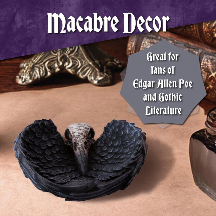 Edgar Allen Poes Nevermore Raven Skull Trinket Holder Jewellery Dish Edgars 17cm
