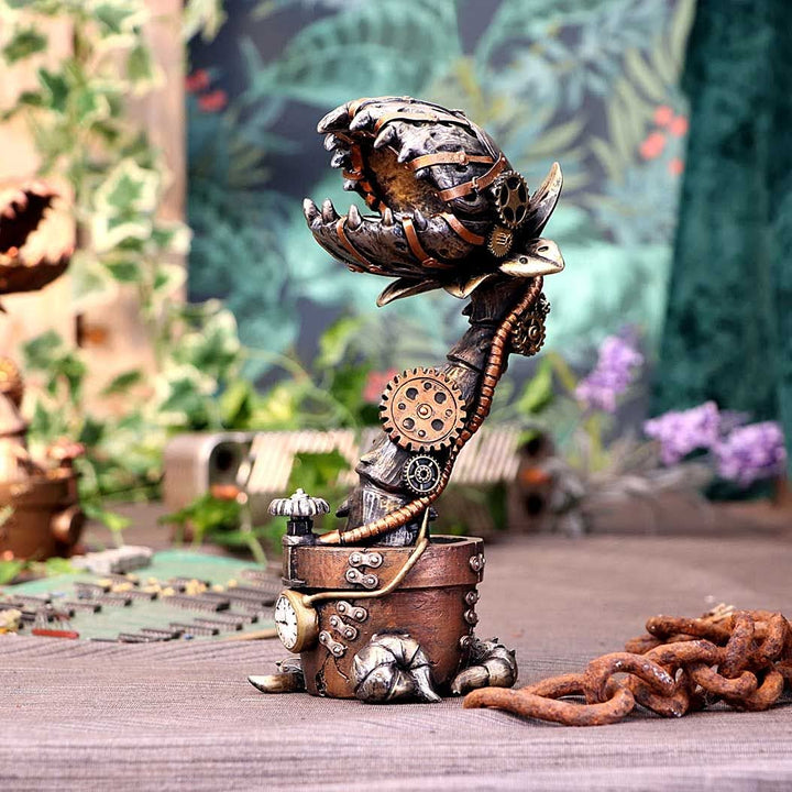 Cogwork Carnivore 243cm Bronze Mechanical Flesh Eating Plant Figurine 24.3cm