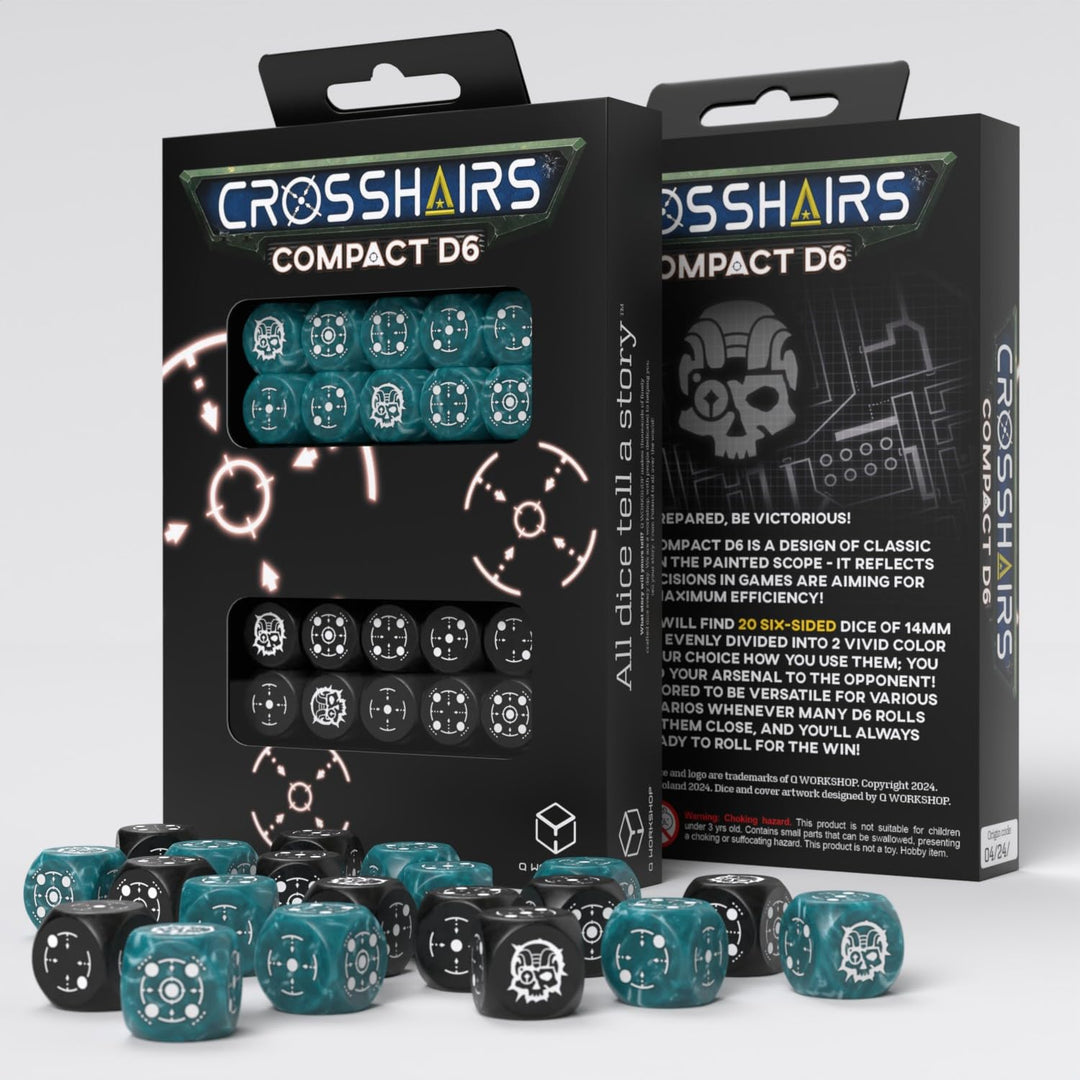 Crosshairs Compact D6: Stormy & Black by Q-Workshop, Dice for RPG Board Games, for 1+ Players and Ages 14+
