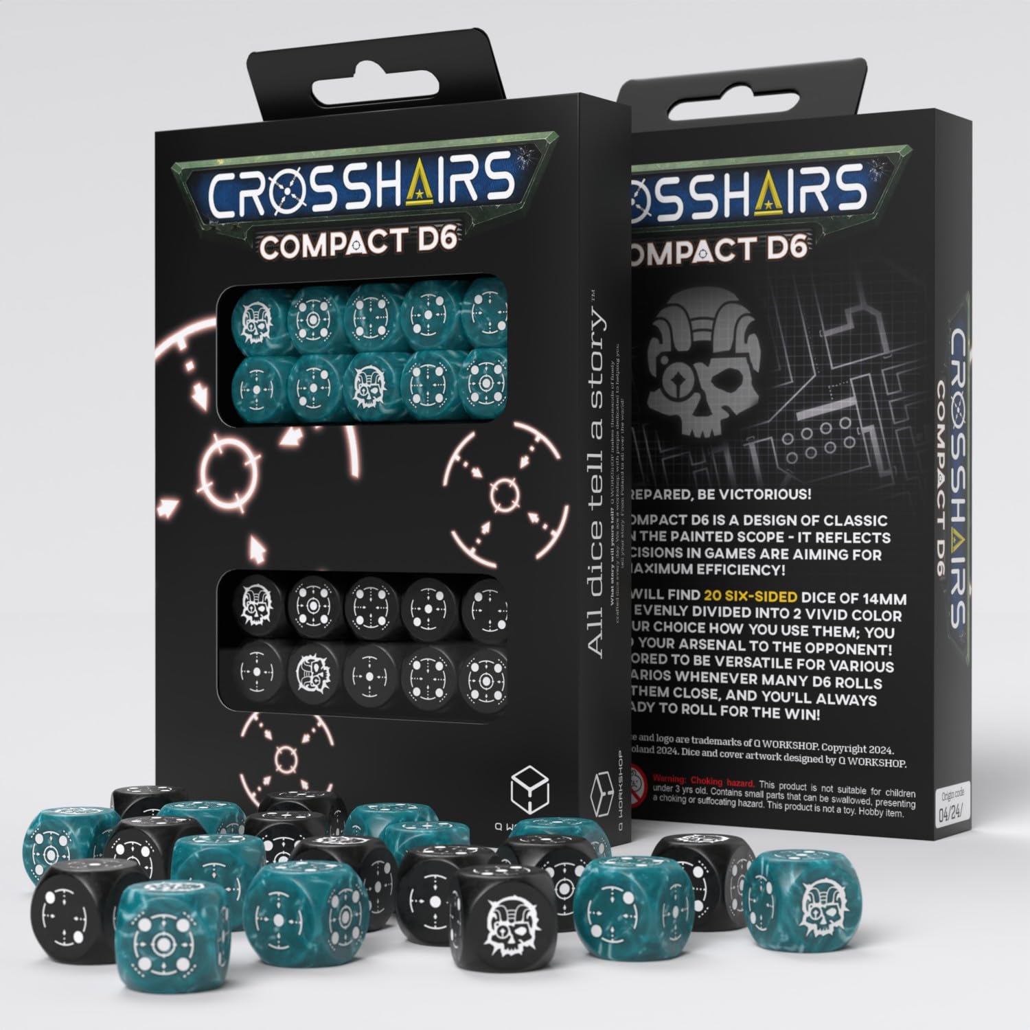 Crosshairs Compact D6: Stormy & Black by Q-Workshop, Dice for RPG Board Games, for 1+ Players and Ages 14+ 1