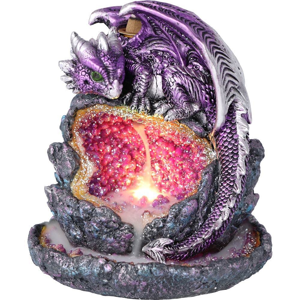 Crystalline Protector Purple Dragon Geode Backflow Incense Burner 14.2cm