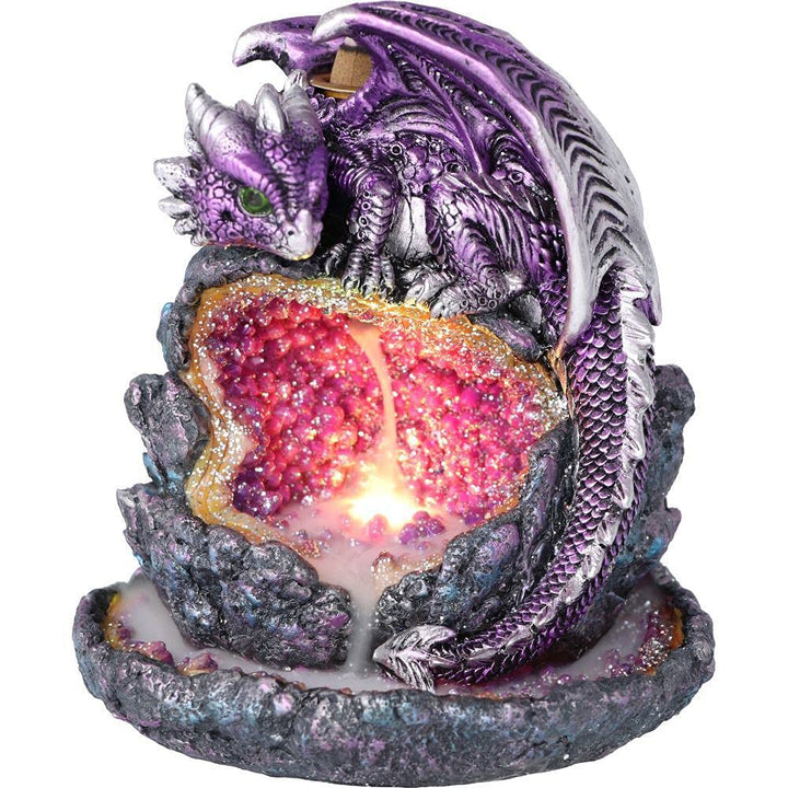 Crystalline Protector Purple Dragon Geode Backflow Incense Burner 14.2cm