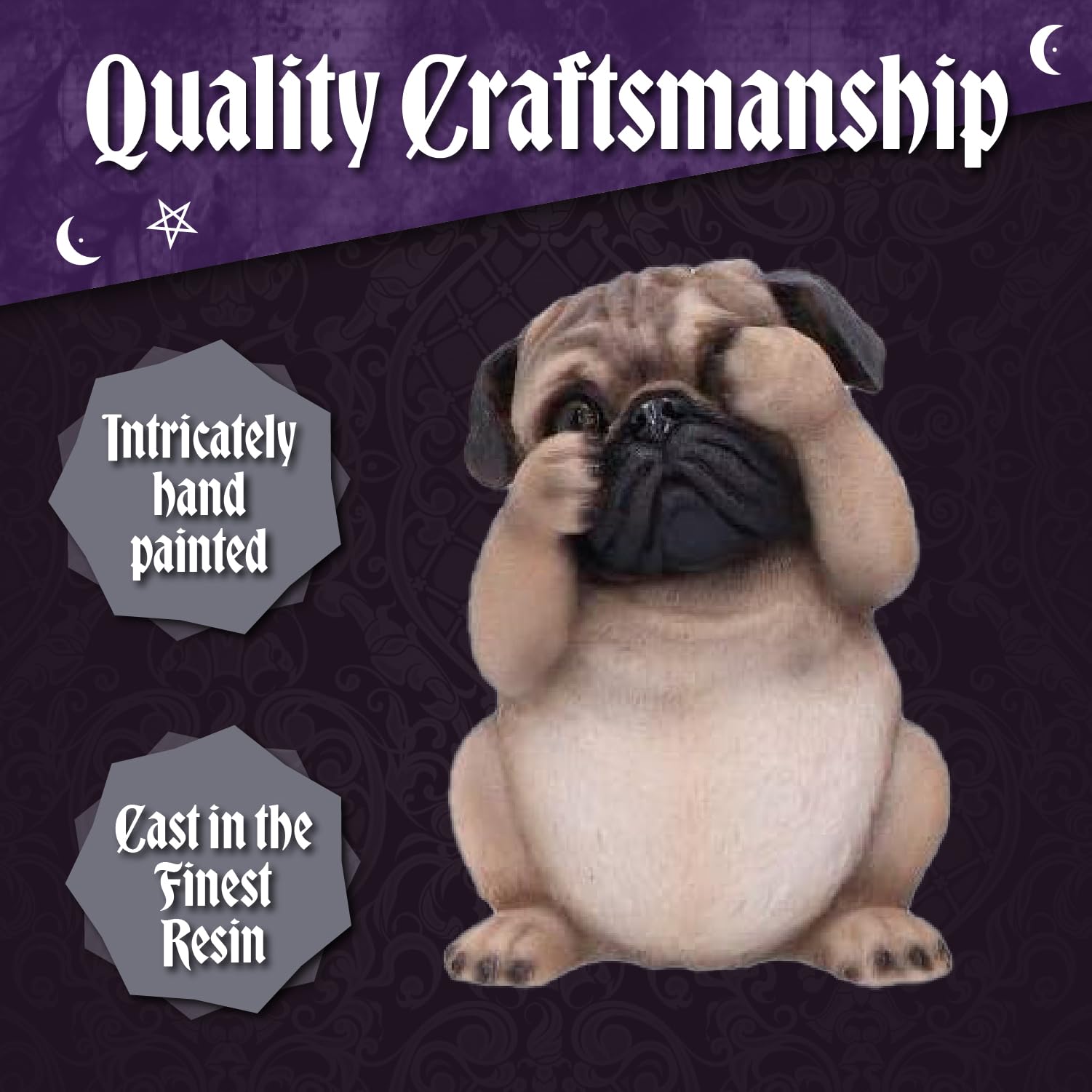 Three Wise Pugs Dog Ornaments 8.5cm 4