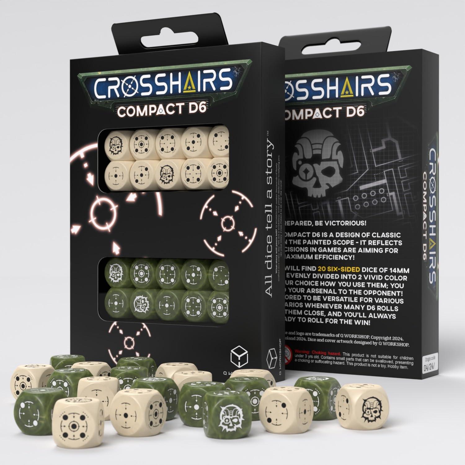 Crosshairs Compact D6: Beige & Olive by Q-Workshop, Dice for RPG Board Games, for 1+ Players and Ages 14+ 1