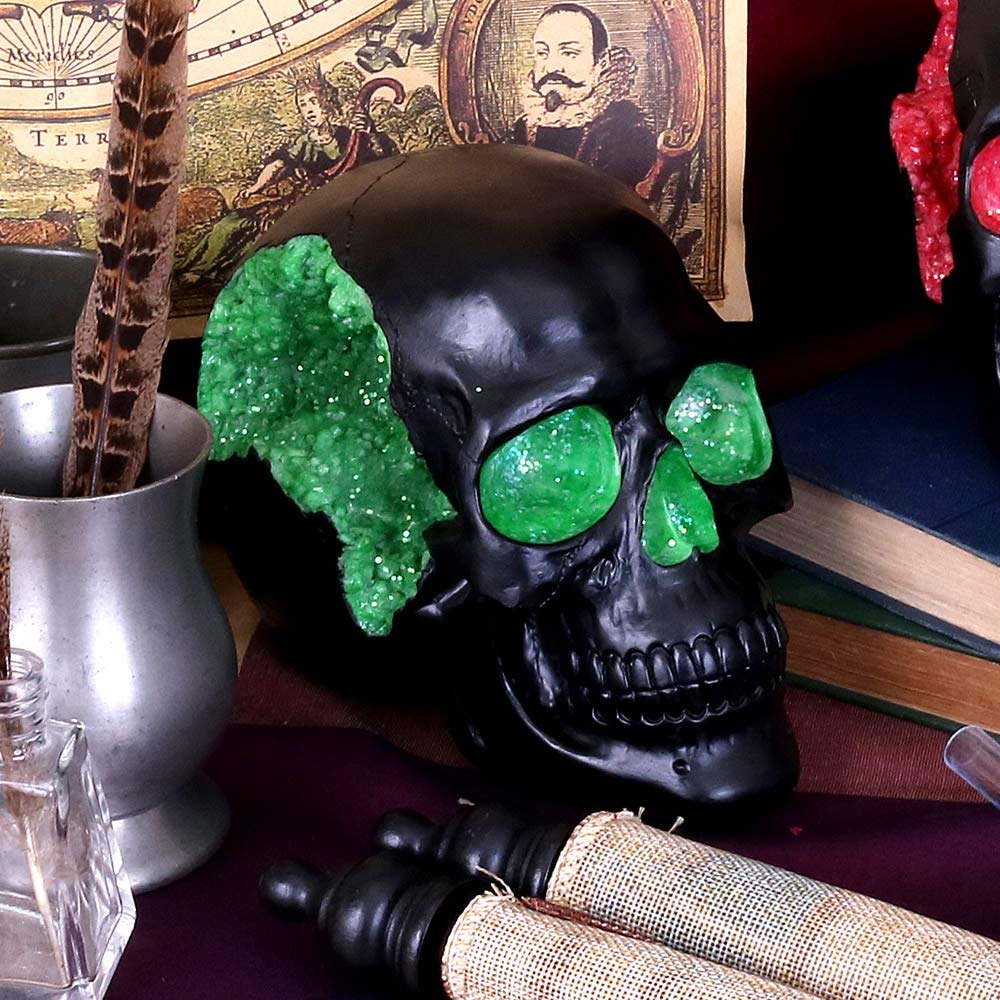 Geode Skull Black Green Gothic Glitter Figurine 17cm 6