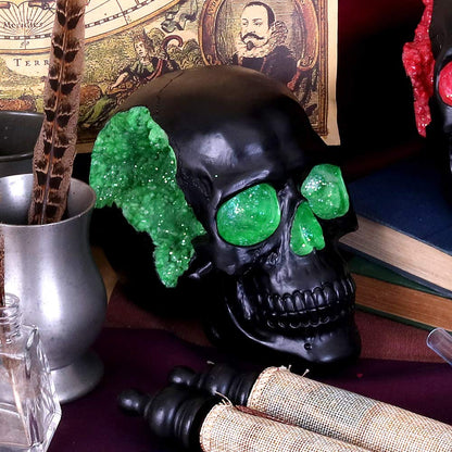 Geode Skull Black Green Gothic Glitter Figurine 17cm 6