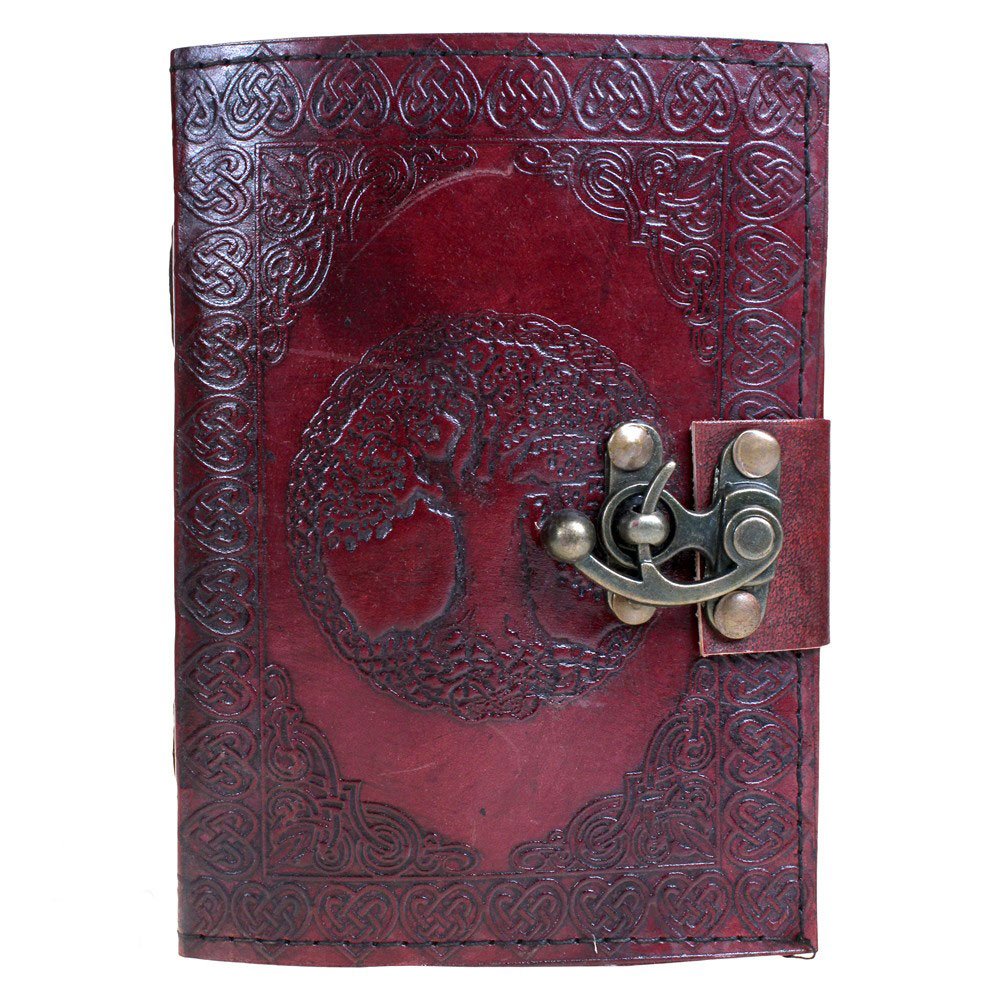 Lockable Tree Of Life Red Leather Journal 13 x 18cm w/lock