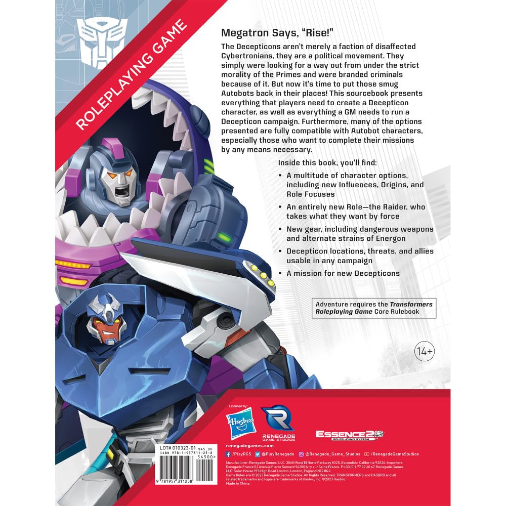 Renegade Game Studios: Transformers Roleplaying Game Deception Directive Sourcebook - Renegade Game Studio