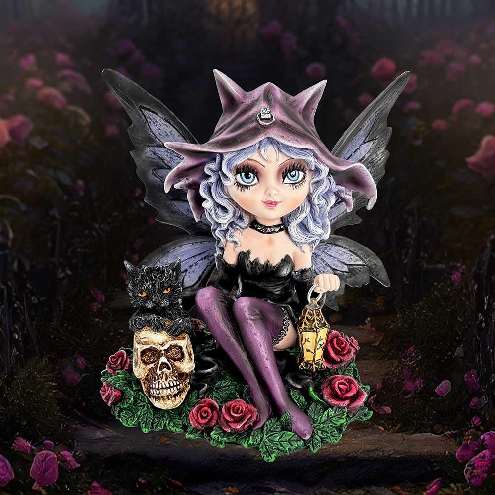 Midnight Fae Gothic Fairy with Cat Figurine 14cm Resin Statue 2