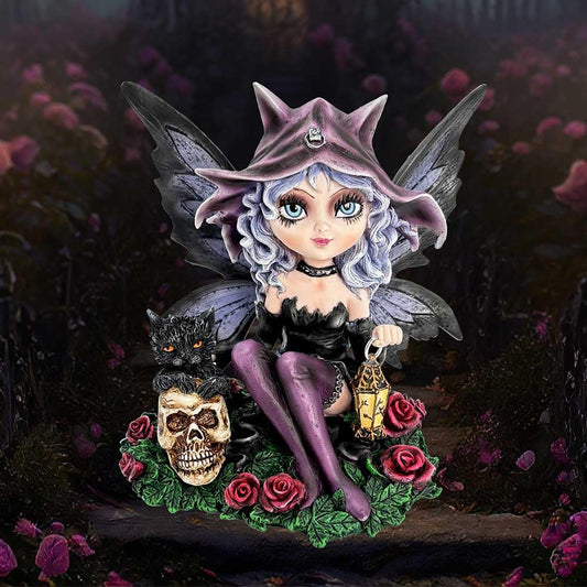 Midnight Fae Gothic Fairy with Cat Figurine 14cm Resin Statue 2