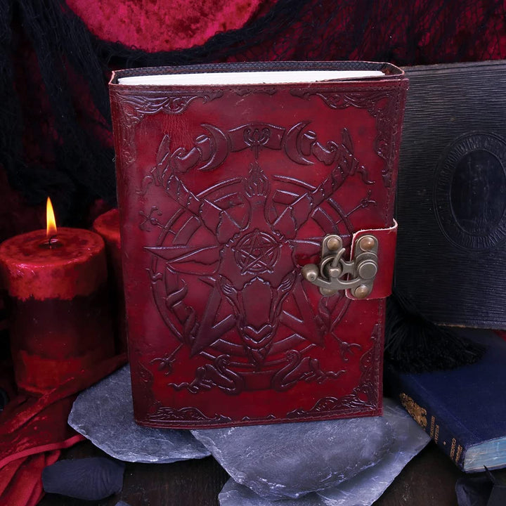 Lockable Red Leather Baphomet Embossed Journal 15cm x 21cm