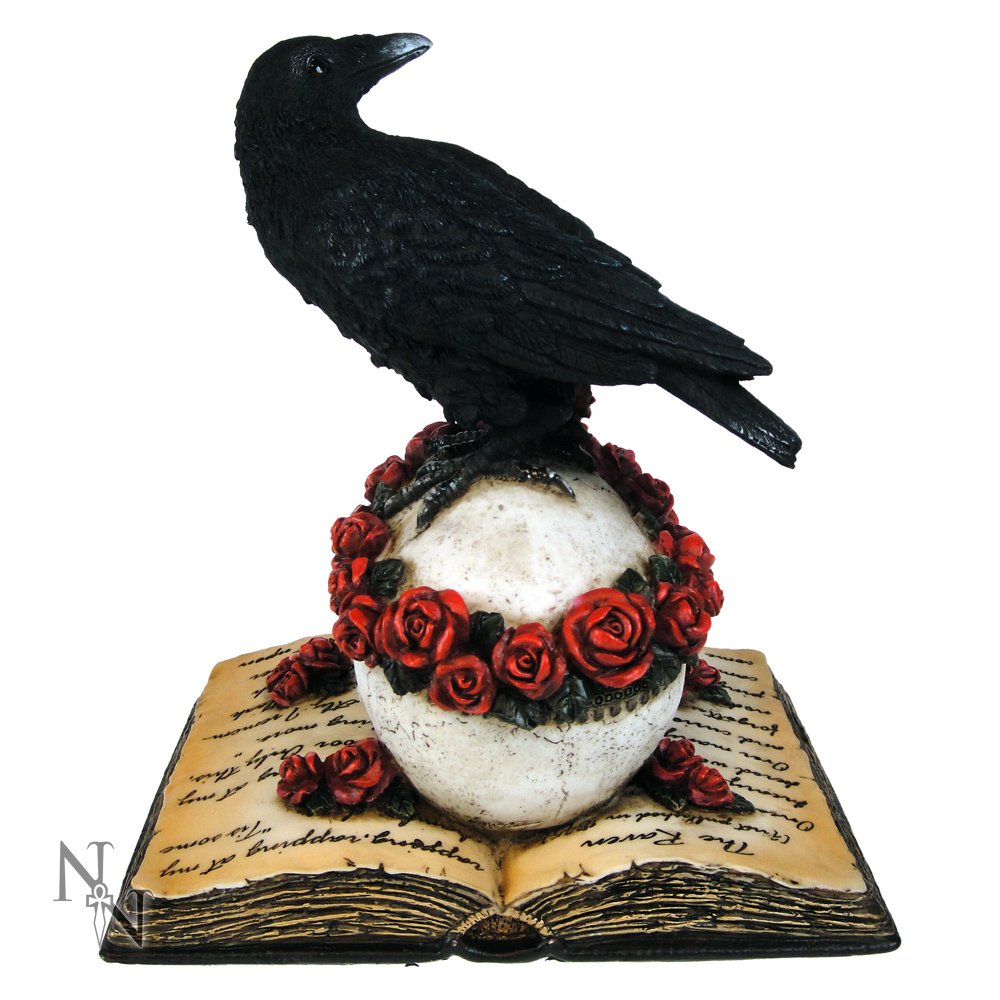 Heartaches Reflection Raven Figurine Skull Rose Valentine Ornament 17cm