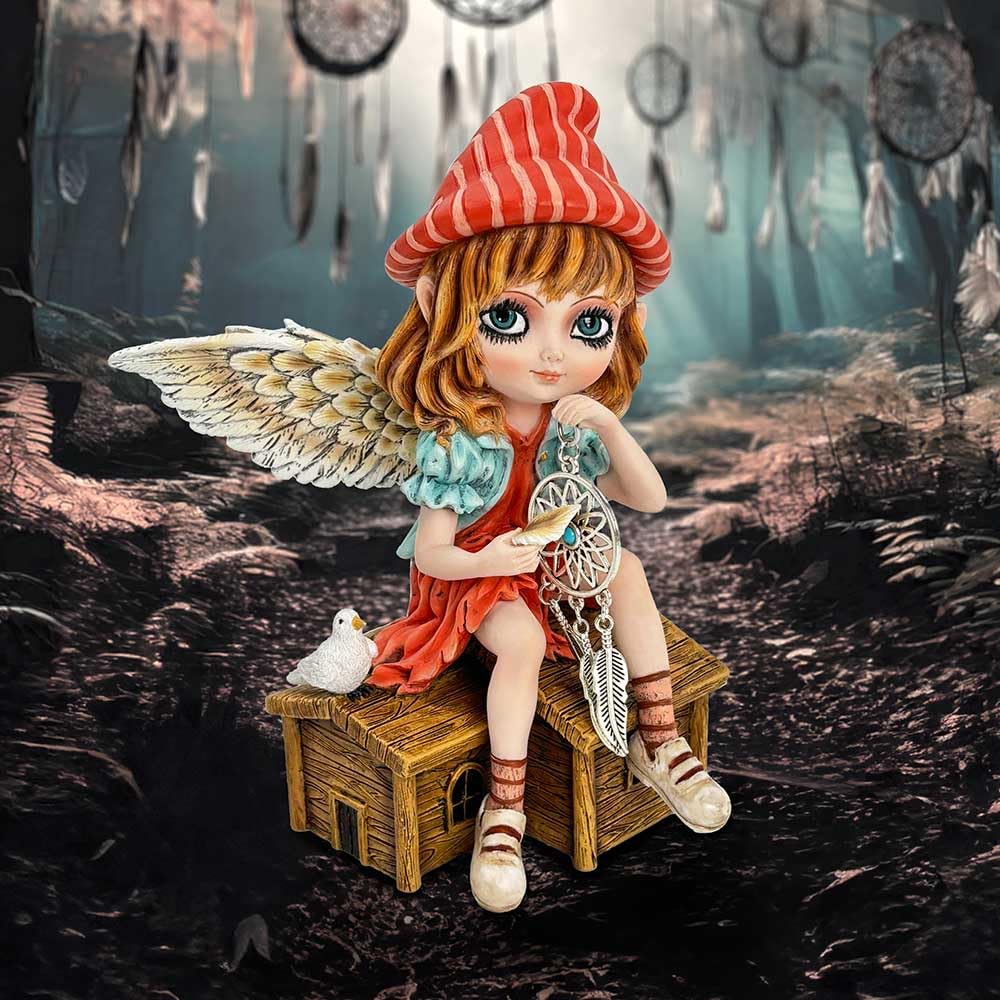 Autumn Fae Fairy Figurine with Dream Catcher and Bird 17cm