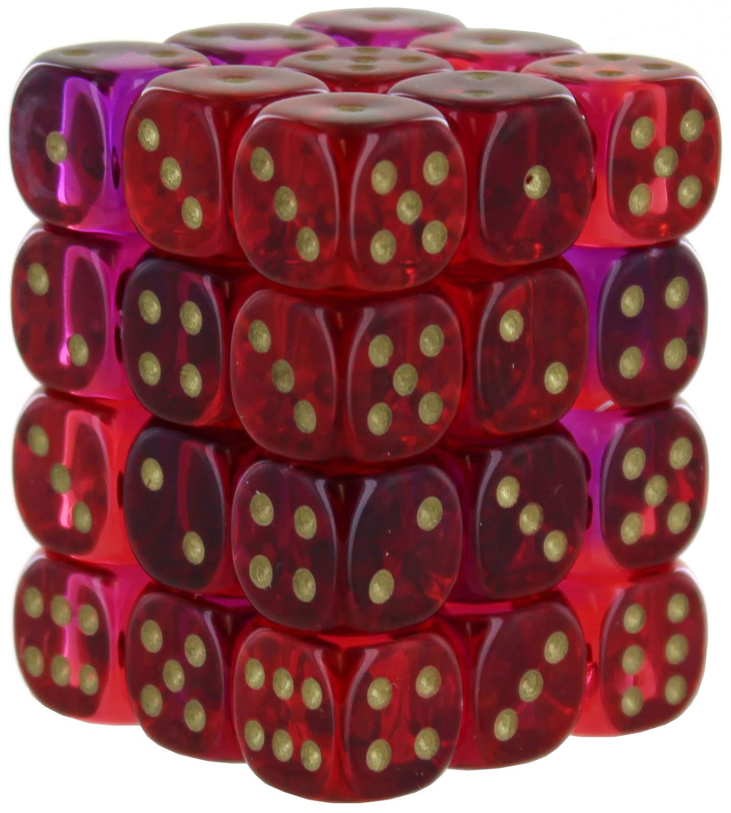 Chessex Dice Set – 12mm Gemini: Translucent Red-Violet/Gold Dice Block – Dungeons and Dragons D&D DND TTRPG Dice – Includes 36 Dice – D6 1