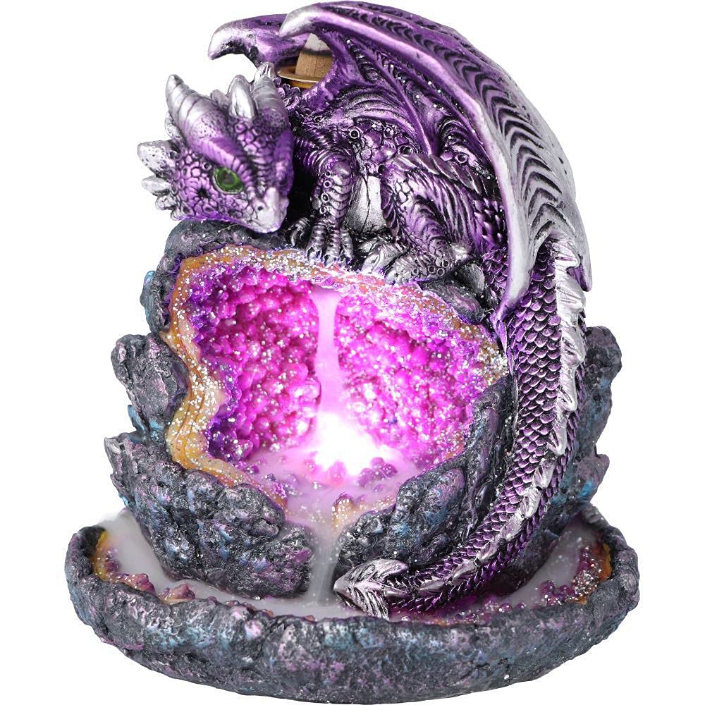 Crystalline Protector Purple Dragon Geode Backflow Incense Burner 14.2cm 6