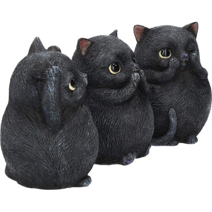 Three Wise Fat Cat Figurines 3 Cute Cats 8.5cm 6