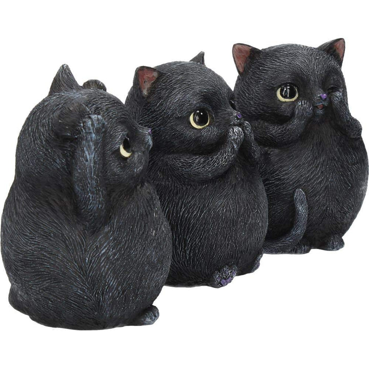 Three Wise Fat Cat Figurines 3 Cute Cats 8.5cm
