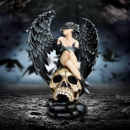Riven Gothic Winged Figurine Seated on Skull 35cm Statue 7