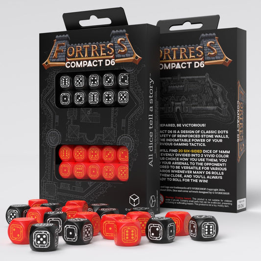 Fortress Compact D6: Black & Red by Q-Workshop, Dice for RPG Board Games, for 1+ Players and Ages 14+ 1