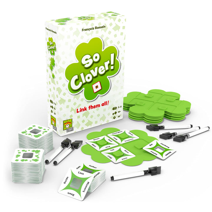 So Clover! Board Game | Party| Cooperative Word Association| Family Game for Adults and Kids | Ages 10 and up | 3-6 Players | Average Playtime 30 Minutes | Made by Repos Production