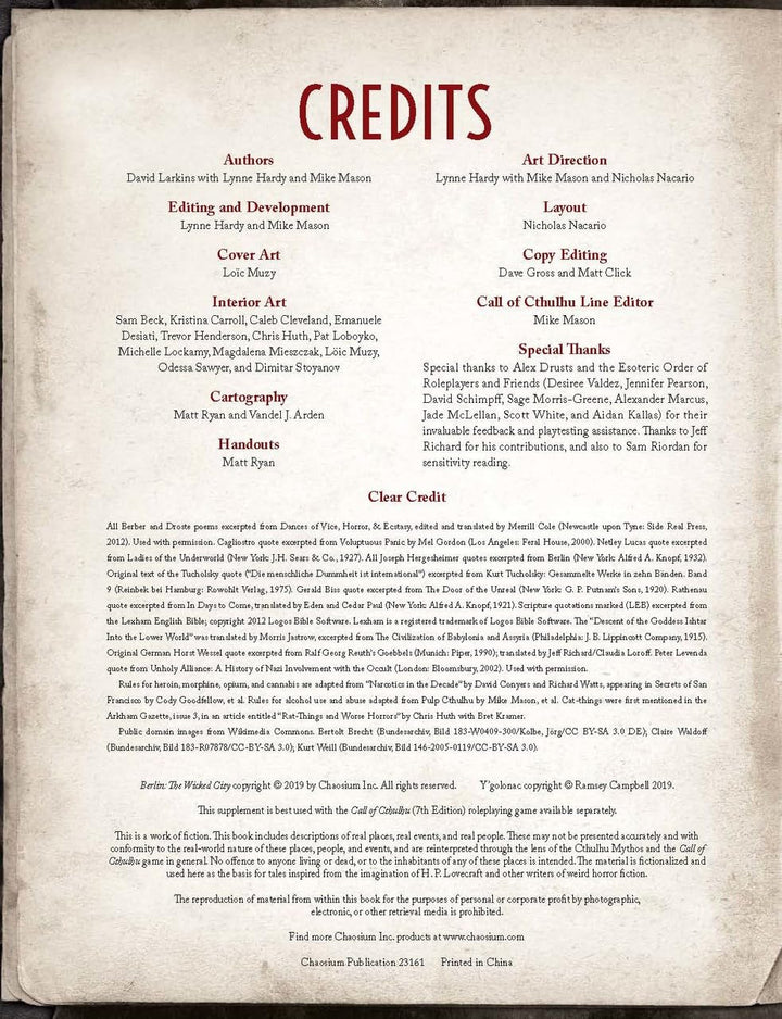 Berlin: The Wicked City: Call of Cthulhu 7th Ed