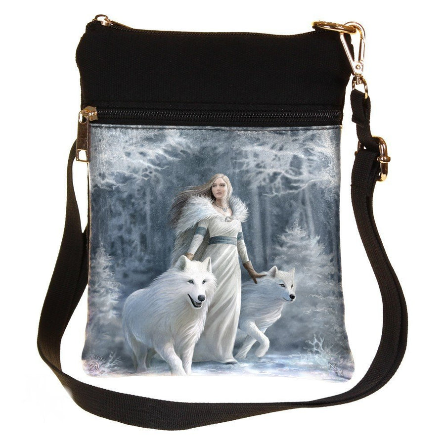 Small Gothic Winter Guardians Fantasy Wolf Shoulder Bag by Anne Stokes 23cm