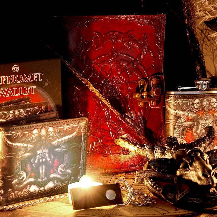 Lockable Red Leather Baphomet Embossed Journal 15cm x 21cm