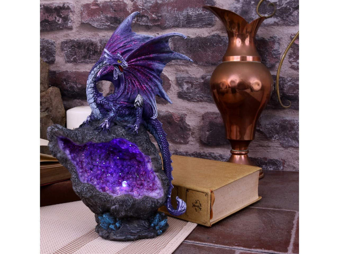 Amethyst Custodian Fantasy Purple Dragon Sitting On A Geode 22cm