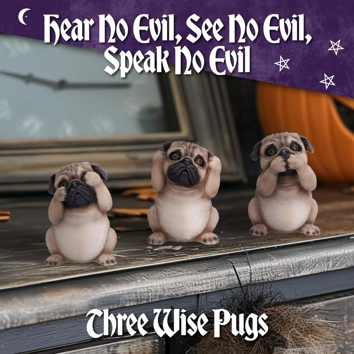 Three Wise Pugs Dog Ornaments 8.5cm 3