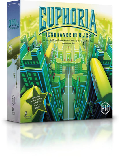 Stonemaier Games: Euphoria: Ignorance is Bliss Expansion | Add to Euphoria: Build a Better Dystopia (Base Game) | New Solo Mode, New Antiques Bazaar & Other Components | 1-6 Players, 60 Mins, Ages 14+ 2