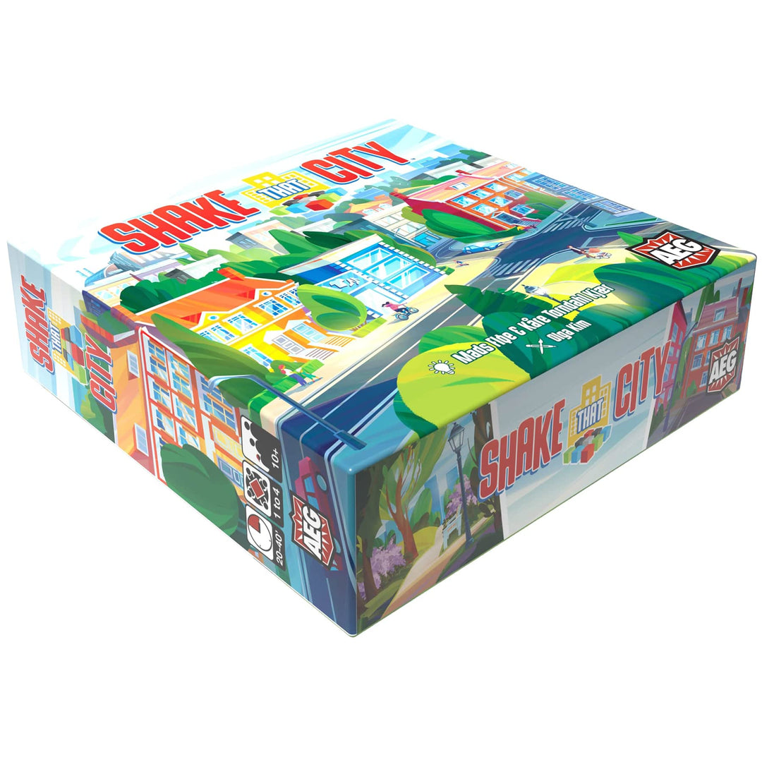 AEG Shake That City | Design The Best City Block by selecting a Pattern from The Cube Shaker | Family Puzzly Tile-Laying Game | 1-4 Players | Ages 10+