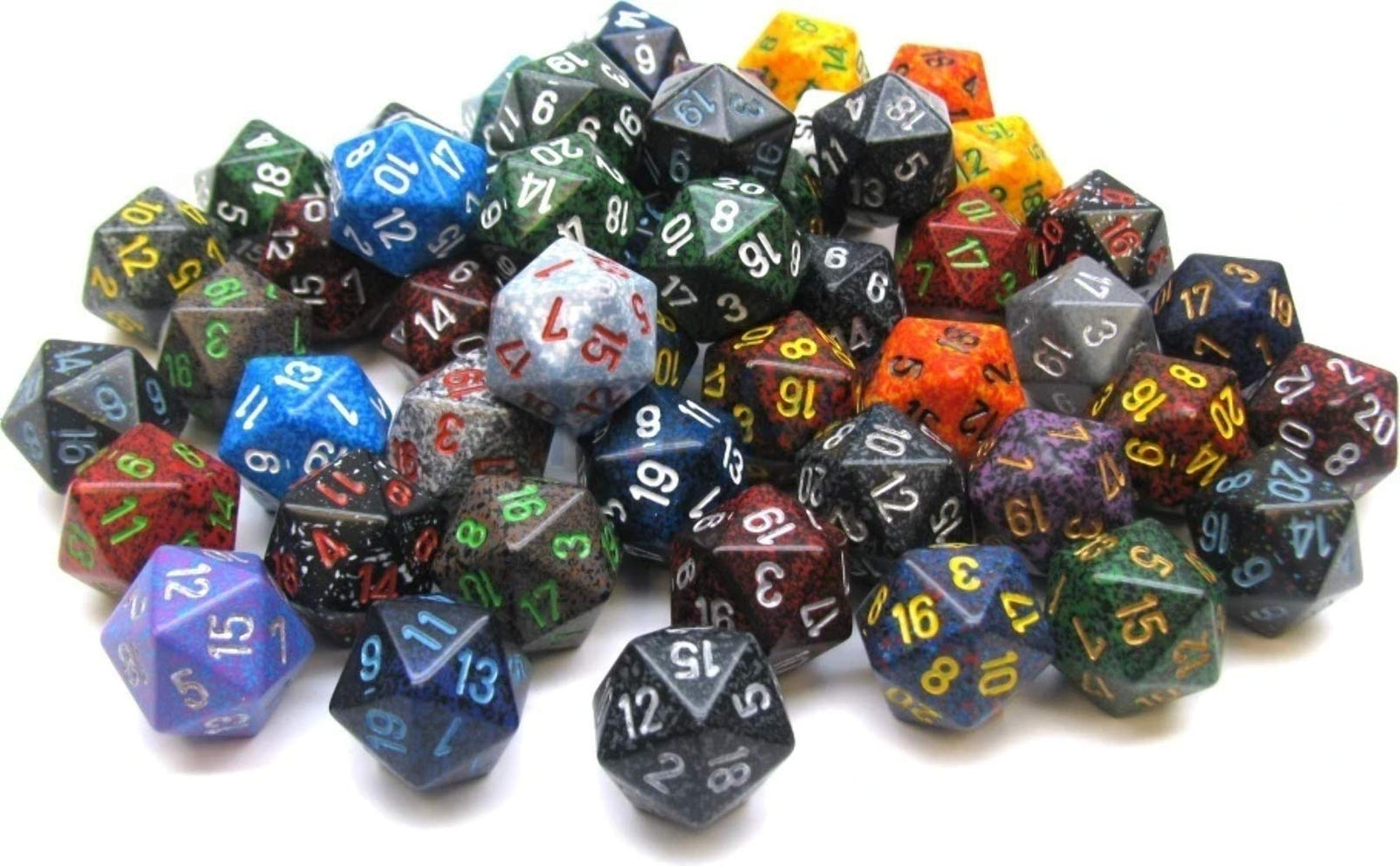 Chessex Manufacturing DND Dice Set - Chessex D&D Dice - 16mm Assorted Speckled Plastic Polyhedral Dice Set - Dungeons and Dragons Dice Includes 50 Dice – D20 (CHX29320) 1