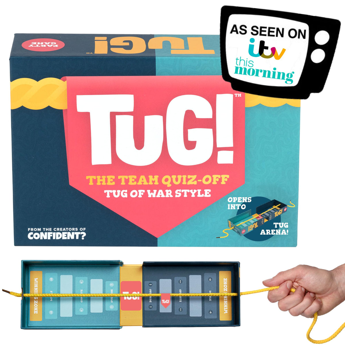 TUG! The Team Trivia Game with a Mini Tug of War in The Box | Perfect for 2-20 Players | Ultimate Holiday Game for Teens, Adults and Family Game Night | Great Gift or Stocking Stuffer | Ages 11+ 1